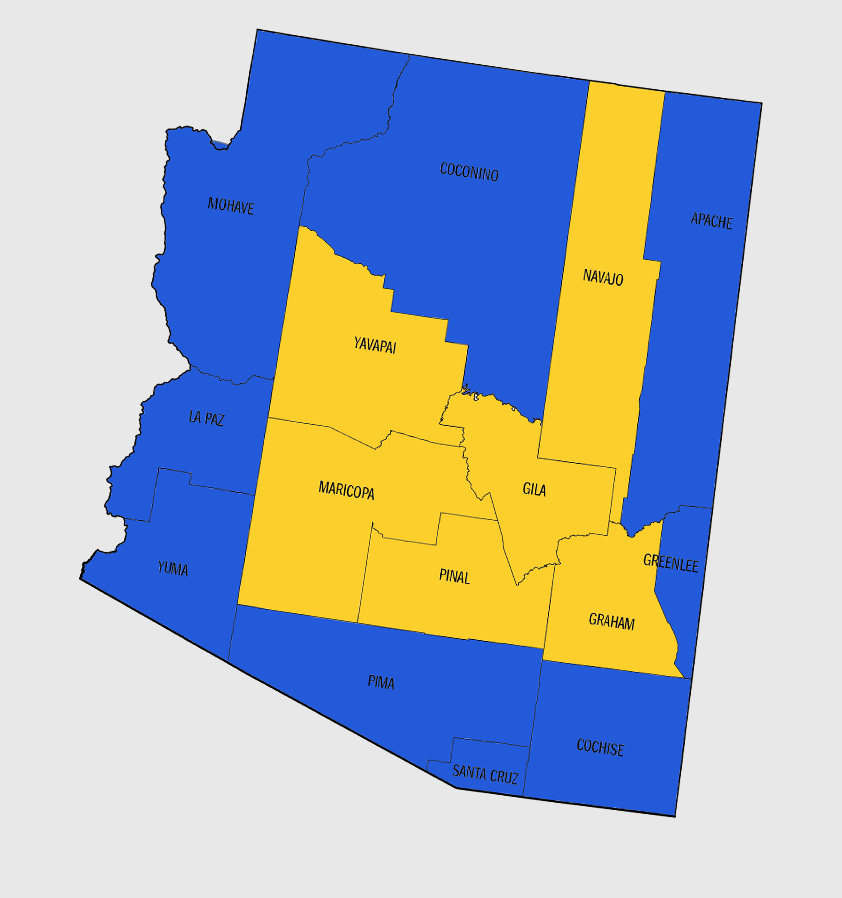 Map of Service Area including Maricopa, Yavapai, and Pinal Counties